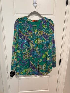 Twelve by Twelve Teal and Purple Paisley Long-Sleeve Tunic
